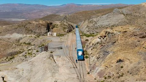 Aerial view of the "Train of the Clouds" in Salta, Argentina. The locomotiv.. Stock Photos