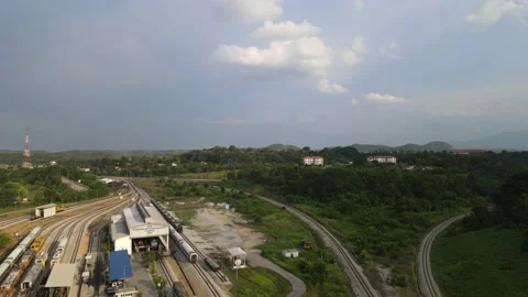 Aerial view of train depo and Forest in Gemas, Negeri Sembilan. Stock Footage 152059104
