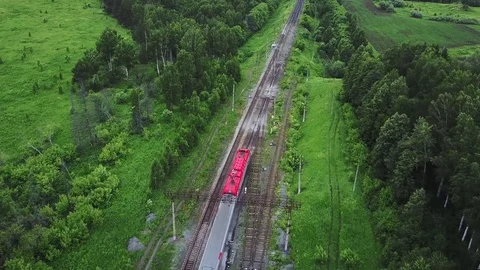 Aerial view of train in the forest Stock Footage 78056678