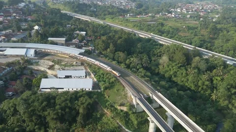 Aerial view of train moving 2 Stock Footage 292047689