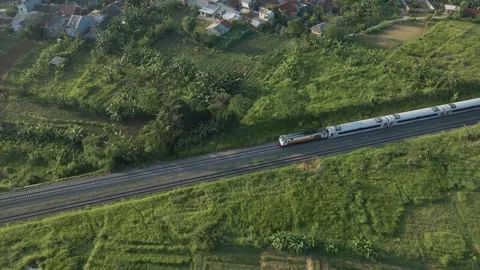 Aerial view of train moving 3 Stock Footage 292051741