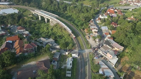 Aerial view of train moving 4 Stock Footage 292052508