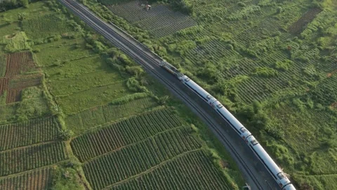 Aerial view of train moving 5 Stock Footage 292052509