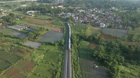 Aerial view of train moving 6 Stock Footage 292052619