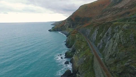 Aerial view of the train moving in beautiful landscape Stock Footage 81745270