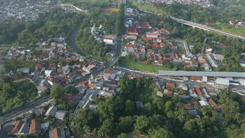 Aerial view of train moving Stock Footage 292047597