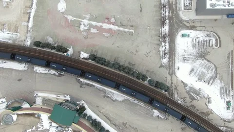 Aerial View Train Over Tracks Downtown Winnipeg Stock Footage 126933369