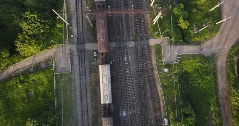 Aerial view of train at railway Stock Footage 132246487