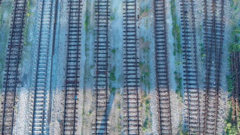 Aerial view train road Stock Footage 129635610