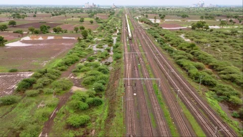 Aerial view of train running on track Stock-Footage 279872711