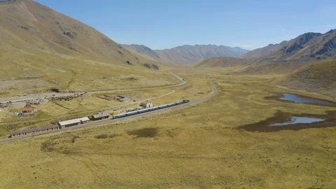 Aerial view. Train statin at high altitude. Stock Footage 115995296