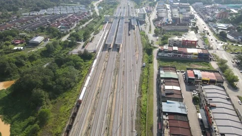Aerial view of Train Station and City in Gemas, Negeri Sembilan. Stock Footage 152058972