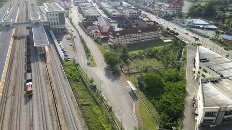 Aerial view of Train Station and City in Gemas, Negeri Sembilan. Stock Footage 152058991
