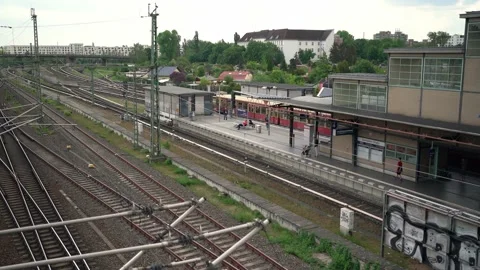 Aerial view of Train Station in Berlin. S-Bahn Station. Public transport Stock Footage 195810873