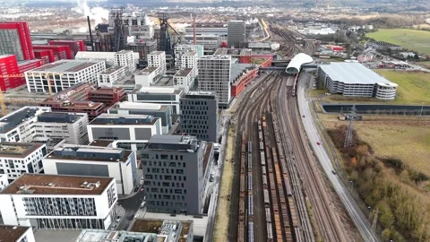 Aerial View of Train Station. Esch-sur-Alzette, Luxembourg 02.11.2025 Stock Footage 304808351