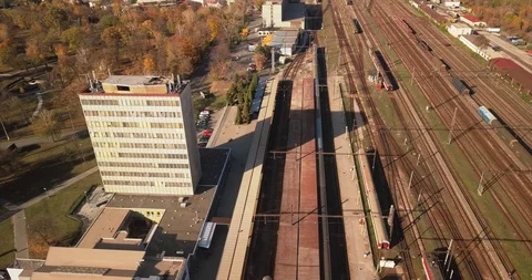 Aerial view of a train station 스톡 동영상 98372215