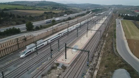 Aerial view of a train station Stock Footage 136828732