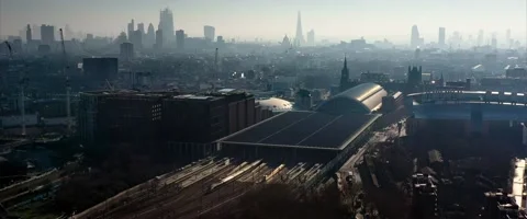 Aerial View of Train station Stock Footage 155551004