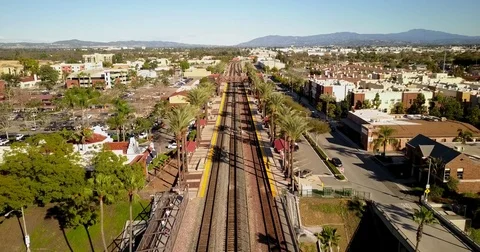 Aerial view of train station in fullerton Stock Footage 77702465
