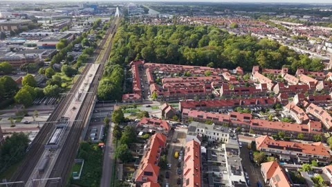 Aerial view of train station utrecht zuilen and Julianapark, netherlands Vídeos de archivo 344945761