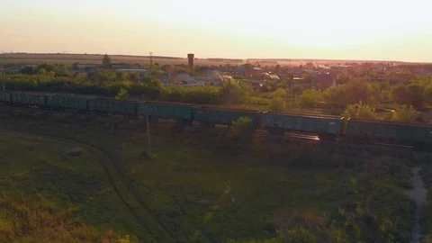 Aerial view of train at sunset 스톡 동영상 97777898