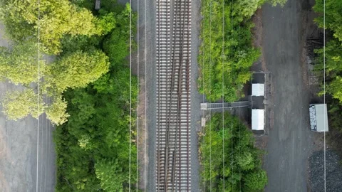 Aerial View of Train Train Tracks from Overhead Video stock 240793858