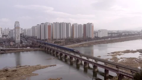 Aerial View of Train Transportation cross the Bridge 스톡 동영상 102414906