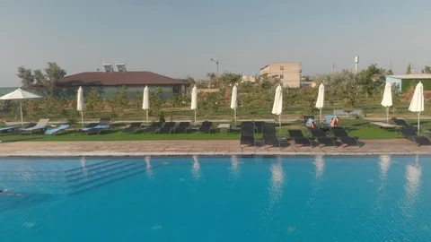 Aerial view of the training in the pool. Stock Footage 126422837