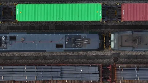 Aerial view of trains and cargo containers, Portugal. Stock Footage 332398166