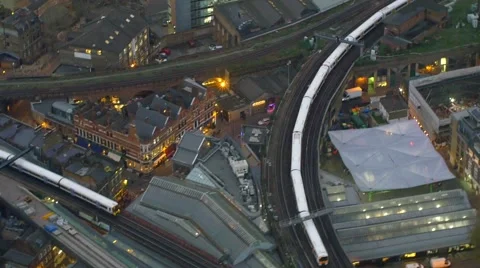 Aerial view of trains Stock Footage 58098642