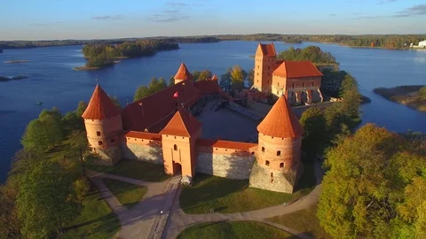 Aerial view of Trakai castle Stock Footage 76453659