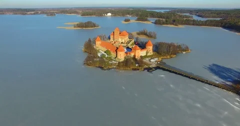 Aerial view of Trakai old castle and Galve lake, Lithuania - 003 Vídeo Stock 72965895