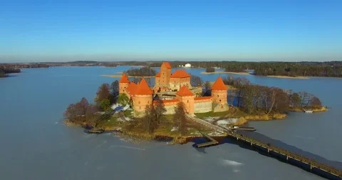 Aerial view of Trakai old castle and Galve lake, Lithuania - 005 Stock Footage 72966067