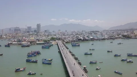 Aerial view of Tran Phu Bridge in Na Trang, Vietnam Stock Footage 98009990