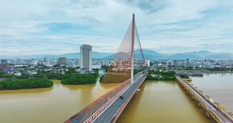 Aerial view of Tran Thi Ly bridge Stock Footage 342397921