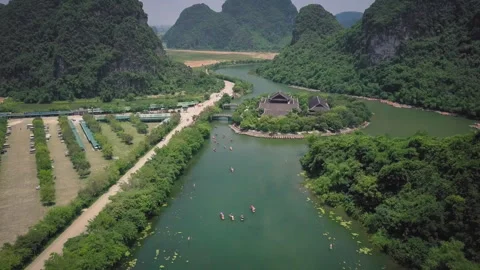 Aerial view of trang an landscape complex in ninh binh vietnam Stock Footage 329504428