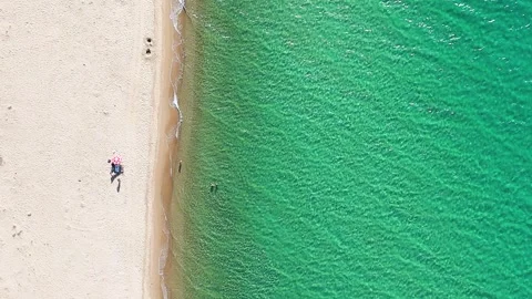 Aerial View of Tranquil Beach in Enez, Turkey, People Relaxing by the Aegean Sea Stock Footage 314619676