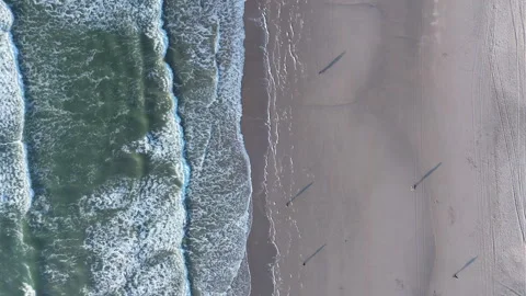 Aerial View of Tranquil Beach with Waves and Soft Sand, North Sea, Winter Vídeos de archivo 295944117