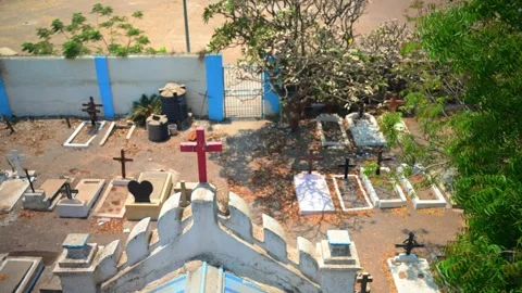 Aerial View of a Tranquil Graveyard Stock Footage 290125596