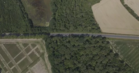 Aerial view of tranquil Parc des Oiseaux and fields, France. Stockbeeldmateriaal 284842677