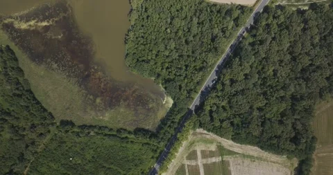 Aerial view of tranquil park and lake, France. Stock Footage 284842633