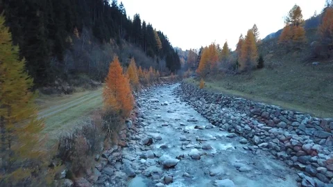 Aerial view of tranquil river in mountains flowing. Stock Footage 107085441