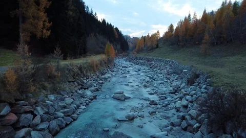 Aerial view of tranquil river in mountains flowing. Stock Footage 107085462