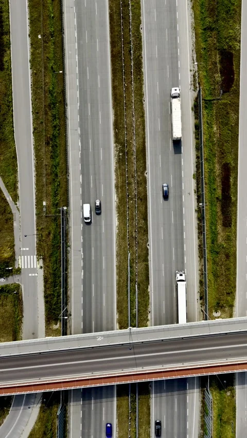 Aerial view transport junction road with  car movement sunset light, Stock Footage 305163693