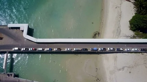 Aerial View of Transport Queue Embarking Ferry Stock Footage 77997385