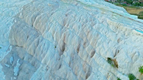 Aerial view of Travertines of Pamukkale, Turkey. Stock Footage 335155953