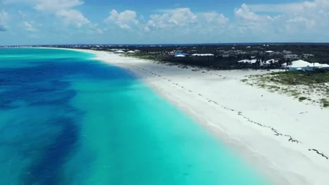 Aerial View of Treasure Cay Beach and Cays, Abaco, Bahamas Stock Footage 135997899