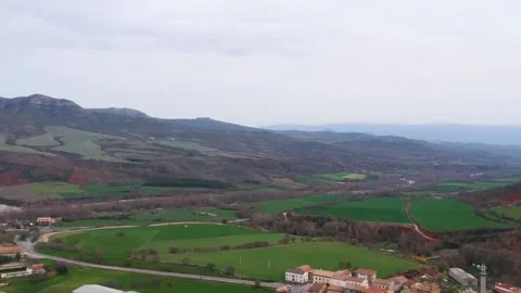 Aerial view of a tree and fields in the mountains Stock Footage 126824806