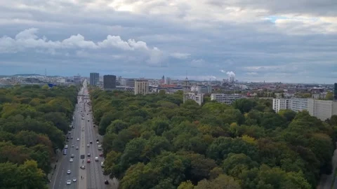 Aerial View of Tree Lined Boulevard Through Berlin Tiergarten Stock Footage 345086301