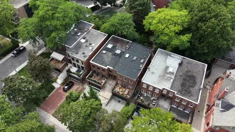 Aerial View of Tree-Lined Rosedale Neighborhood Homes in Toronto Stock-Footage 345835186